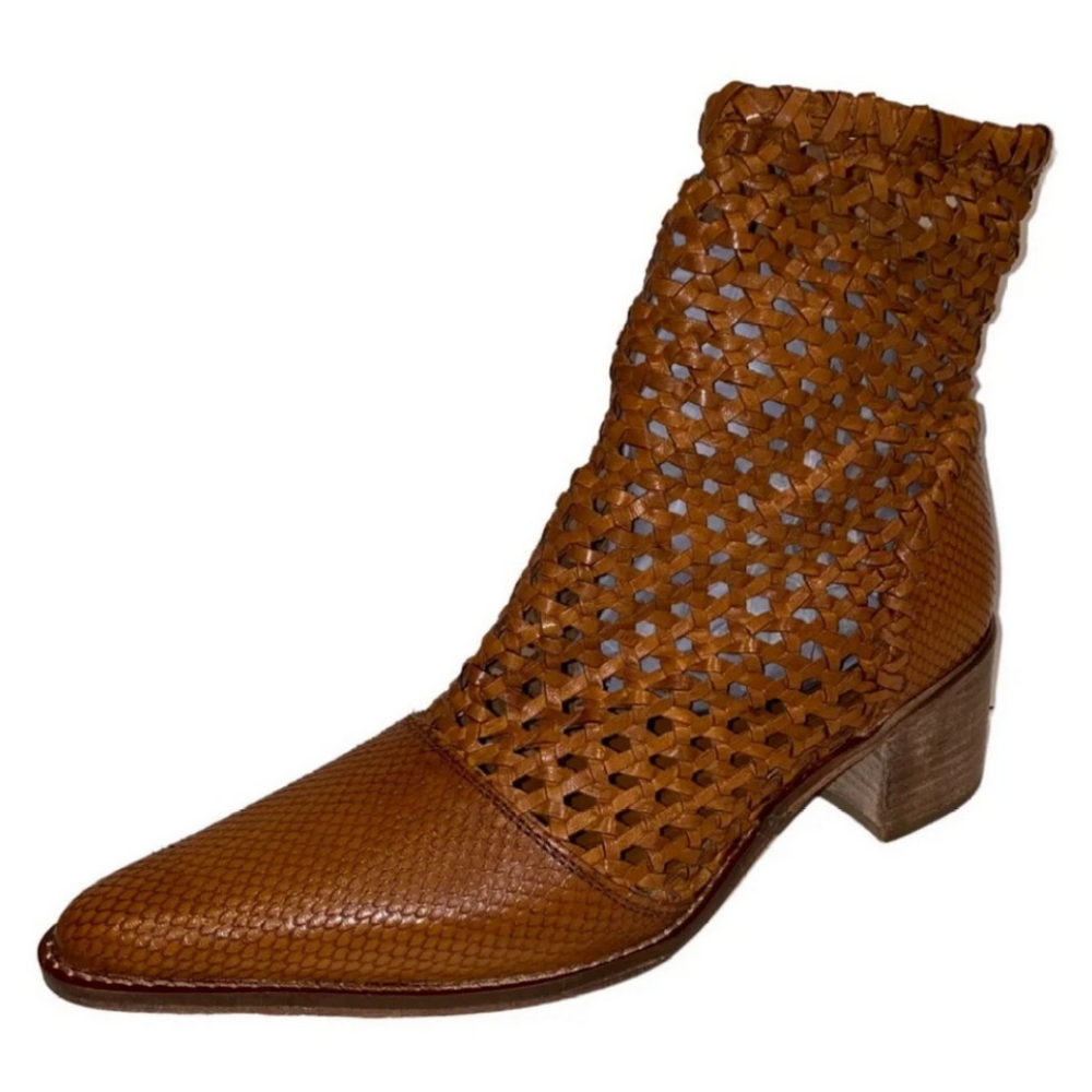 FREE PEOPLE In The Loop Leather Woven Tan Boots Womens Size 37 (US 7) - Picture 5 of 6